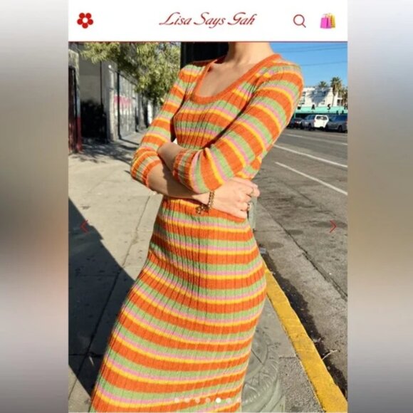 LISA SAYS GAH! Mafalda long sleeve striped midi dress size XS/S - Picture 2 of 12